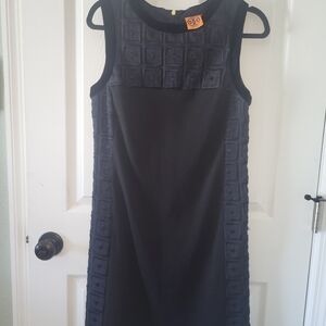 Tory Burch Black Sleeveless Sheath Dress with Textured Panels
